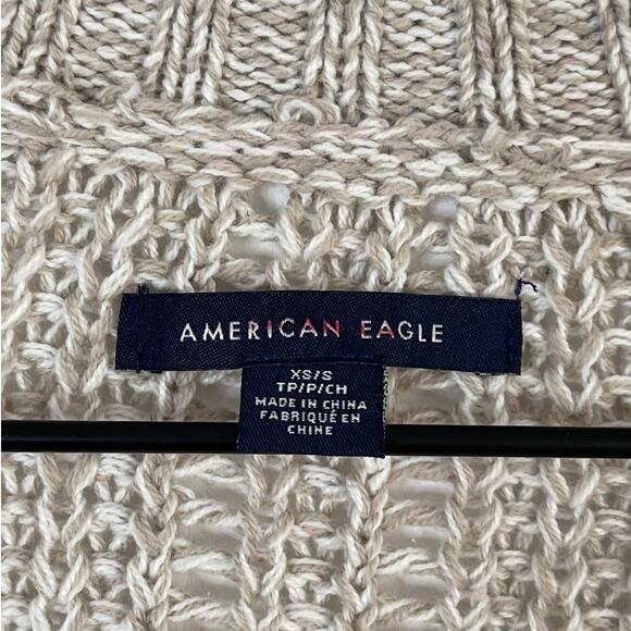 American Eagle Light Beige Open Front Knit Fringe Sleeve Cardigan Sweater XS - Picture 9 of 9